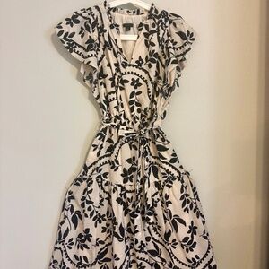 Elegant Black & White Floral Wrap Dress
